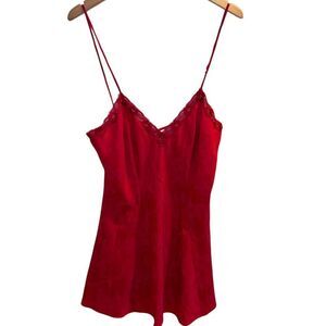 Vintage‎ Victoria's Secret Gold Label Red Lace Slip Dress Cross Body Back Size L